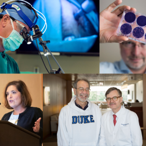 A collage of pictures of Duke faculty who research and treat brain tumors