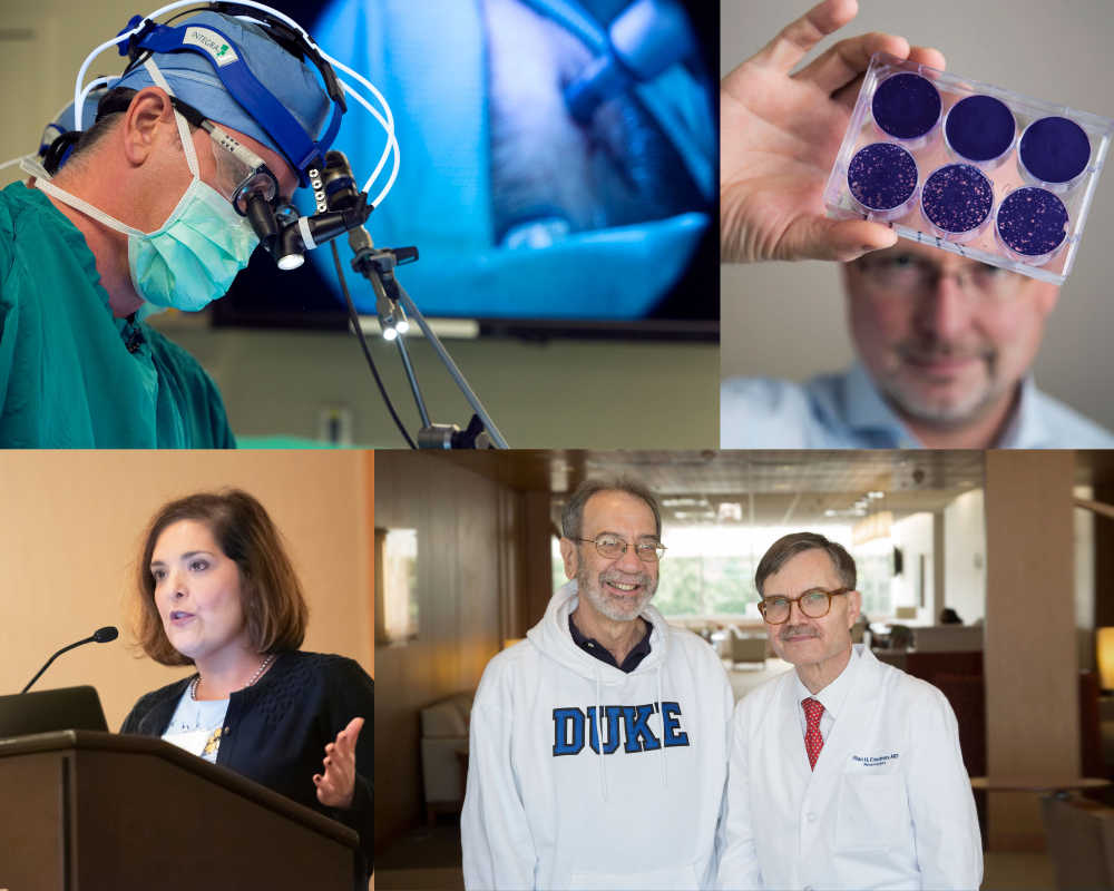 A collage of pictures of Duke faculty who research and treat brain tumors