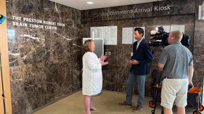 Katherine Peters talks to the media
