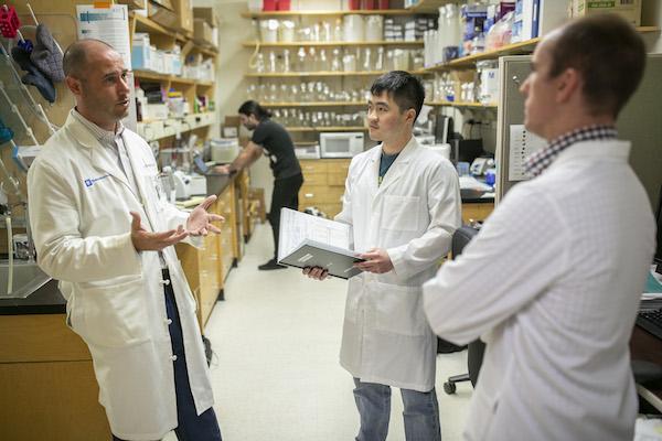 three researchers in a lab