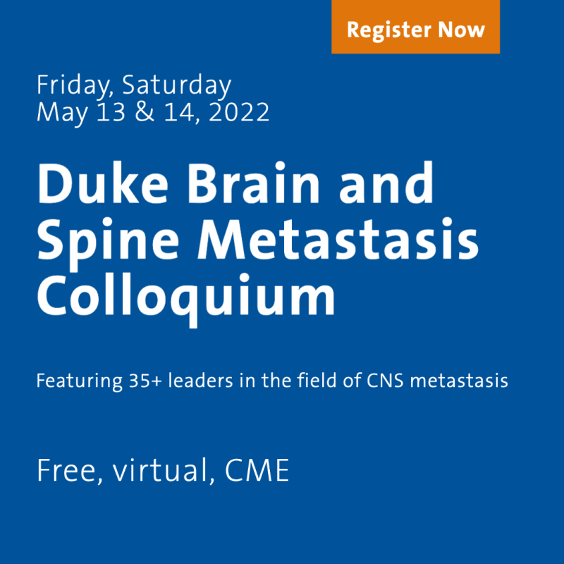 A square with the words "Duke Brain and Spine Metastasis Colloquium"